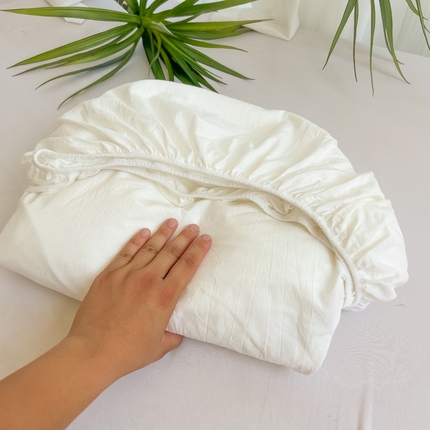 韩巢家纺 2025新款A类纯色格子水洗棉床笠单件床罩床套 A类本白-床笠