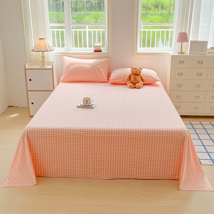 91家纺网 家纺一手货源 找家纺 韩巢家纺 2025新款格子纯色A类水洗棉床单单件 A类草莓格-床单
