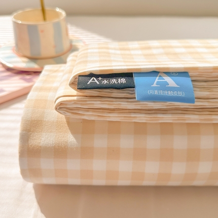 91家纺网 家纺一手货源 找家纺 韩巢家纺 2025新款格子纯色A类水洗棉床单单件 浅咖格