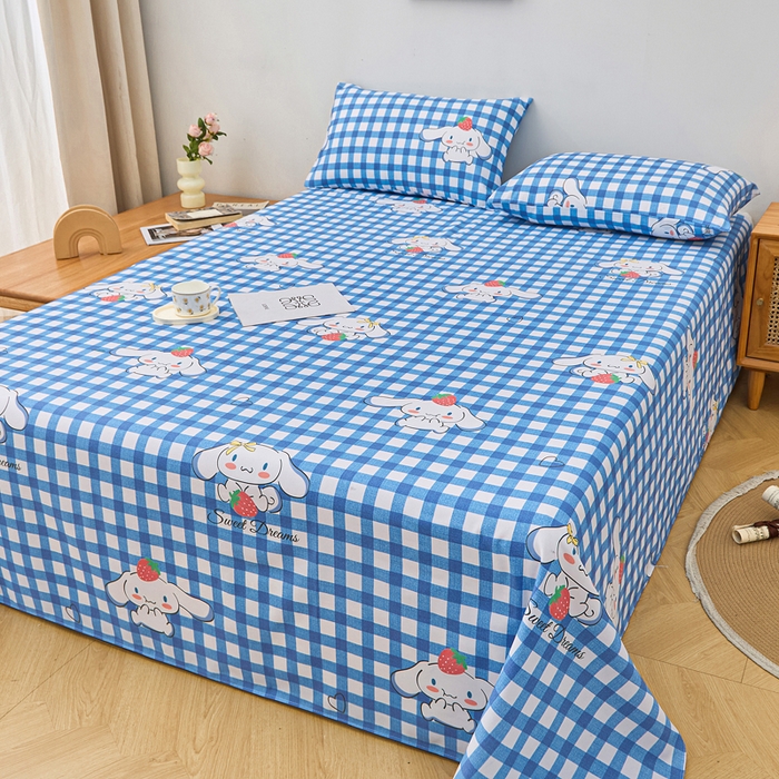 91家纺网 家纺一手货源 找家纺 首爱家纺 2025新款印花原棉标老粗布床单老粗布凉席软凉席 玉贵狗-蓝格