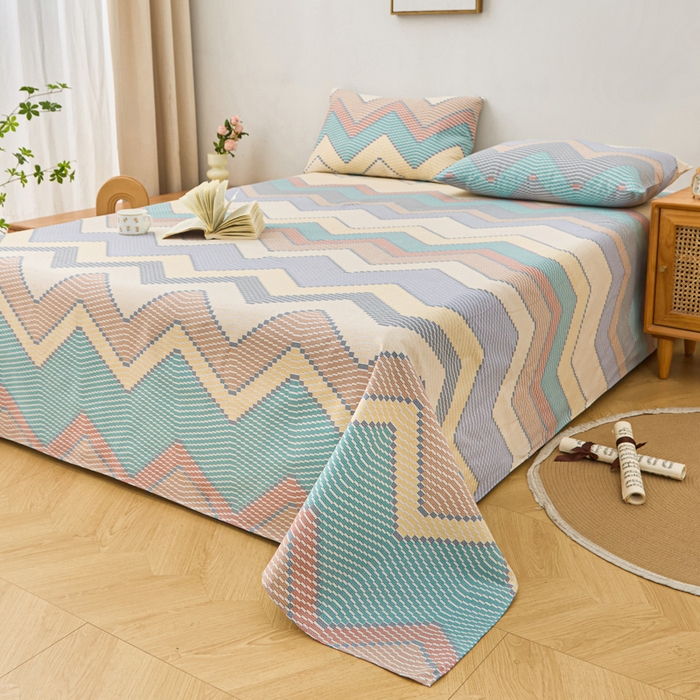 91家纺网 家纺一手货源 找家纺 首爱家纺 2025新款印花原棉标老粗布床单老粗布凉席软凉席 波纹空间