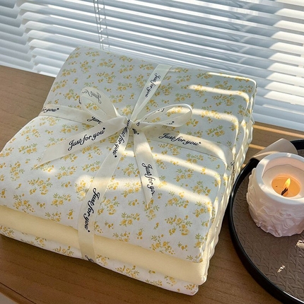 暖芯优选 2025新款针织棉双层纱四件套小碎花被套床单床笠款学生三件套新款直播热款-叠拍图-系列一 知晓