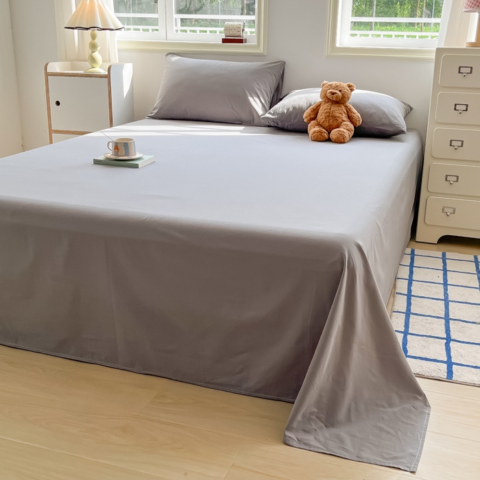 91家纺网 家纺一手货源 找家纺 韩巢家纺 2025新款格子纯色A类水洗棉床单单件 A类浅灰-床单