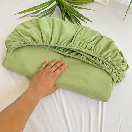 91家纺网 家纺一手货源 找家纺 韩巢家纺 2025新款A类纯色格子水洗棉床笠单件床罩床套 A类浅草绿-床笠