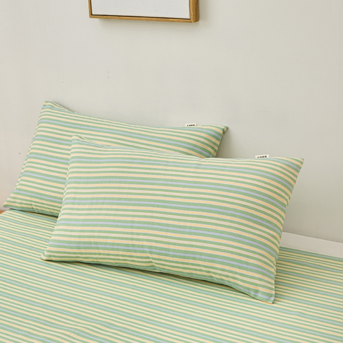 91家纺网 家纺一手货源 找家纺 棉乐町家居 2025年新款印花原棉标老粗布床单 果绿条