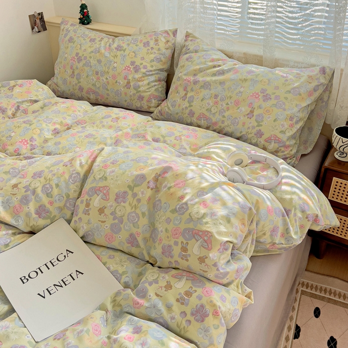 91家纺网 家纺一手货源 找家纺 夜笙2025新款A类水洗棉双层纱印花四件套 兔漫画报