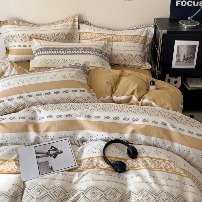 91家纺网 家纺一手货源 找家纺 盛馨 2025年高支高密全棉套件简约北欧风13372纯棉床笠四件套三件套 米洛