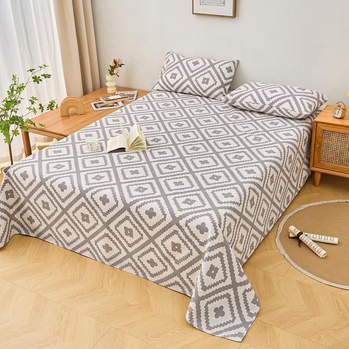 91家纺网 家纺一手货源 找家纺 棉乐町家居 2025年新款印花原棉标老粗布床单 波澜-灰