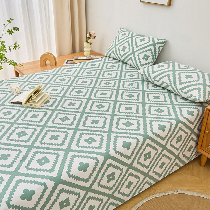 91家纺网 家纺一手货源 找家纺 首爱家纺 2025新款印花原棉标老粗布床单老粗布凉席软凉席 波澜-绿