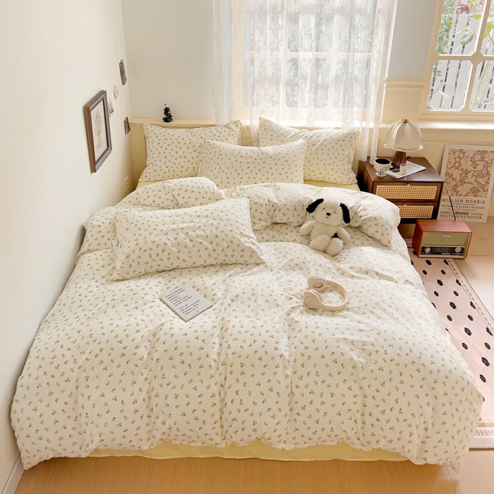 91家纺网 家纺一手货源 找家纺 夜笙2025新款A类水洗棉双层纱印花四件套 花影