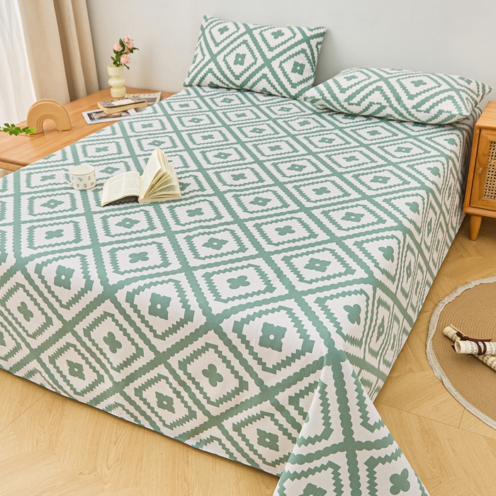 91家纺网 家纺一手货源 找家纺 首爱家纺 2025新款印花原棉标老粗布床单老粗布凉席软凉席 波澜-绿