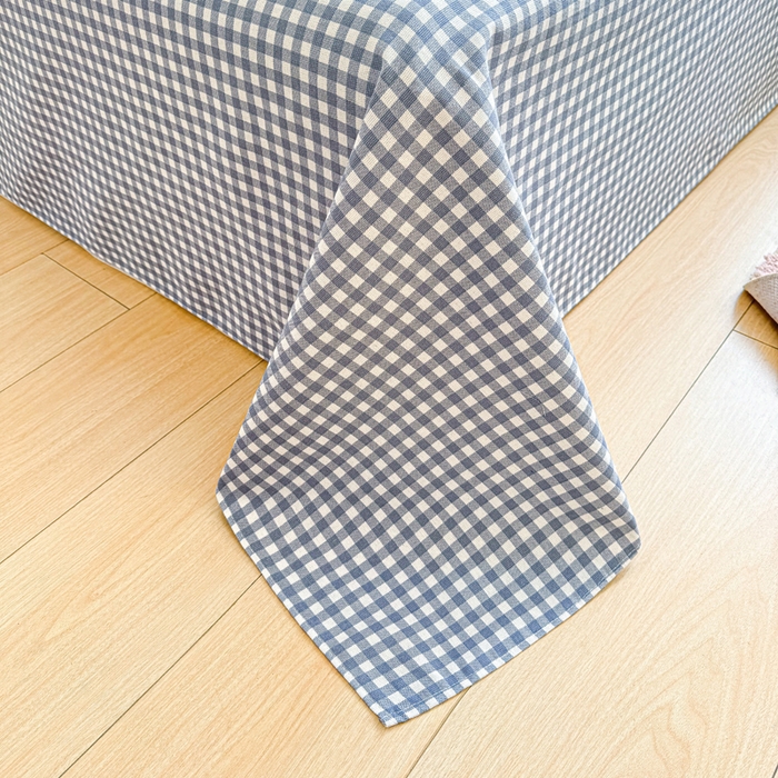 91家纺网 家纺一手货源 找家纺 首爱家纺 2025新款印花原棉标老粗布床单老粗布凉席软凉席 蓝小格