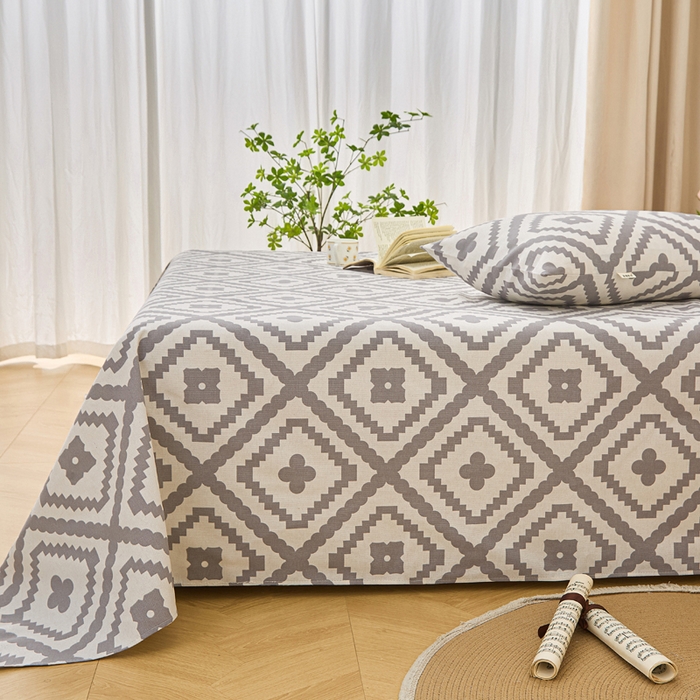 91家纺网 家纺一手货源 找家纺 棉乐町家居 2025年新款印花原棉标老粗布床单 波澜-灰