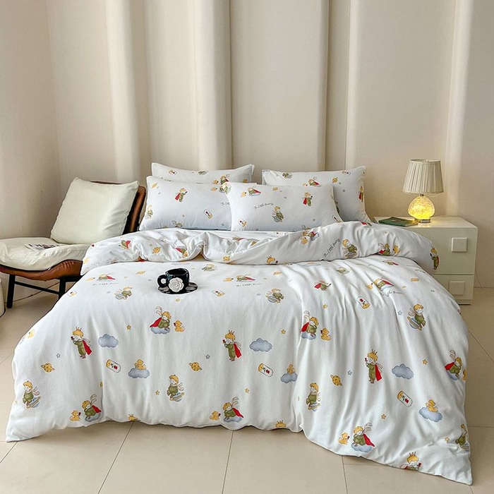 91家纺网 家纺一手货源 找家纺 2025新款针织棉双层纱四件套小碎花被套床单床笠款学生三件套新款直播热款-床图-系列一 王子