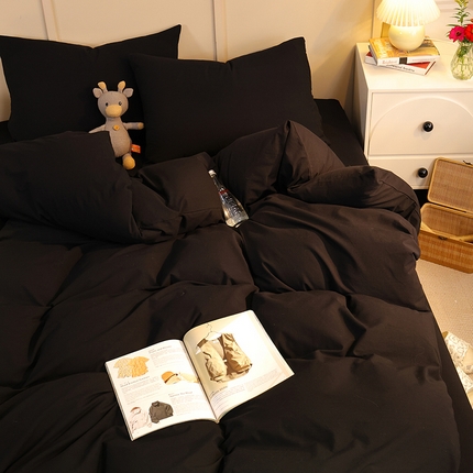 91家纺网 家纺一手货源 找家纺 悦织湾家纺 2025新款亲肤水洗棉纯色双拼四件套轻奢时尚 纯色酷黑