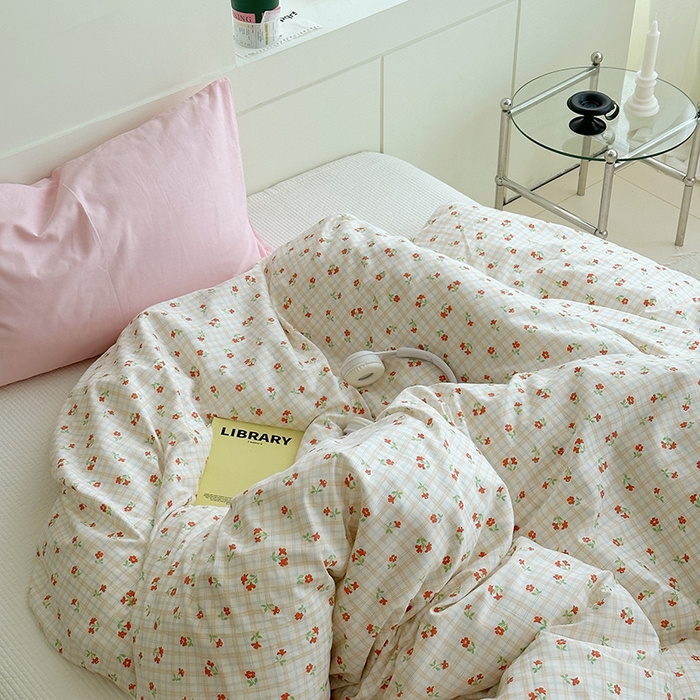 91家纺网 家纺一手货源 找家纺 2025新款纯棉小清新小碎花学生被套 篱落粉