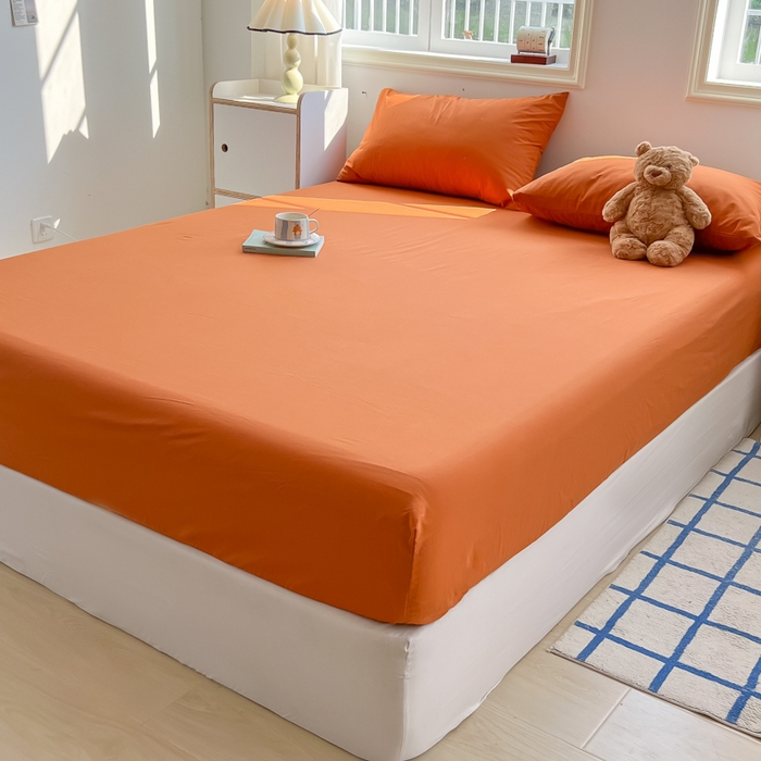 91家纺网 家纺一手货源 找家纺 韩巢家纺 2025新款A类纯色格子水洗棉床笠单件床罩床套 A类铁锈红-床笠