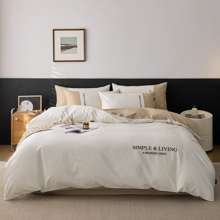 91家纺网 家纺一手货源 找家纺 佳汐蓝家纺 2025春夏新款无印水洗棉自由空间四件套 自由白棕