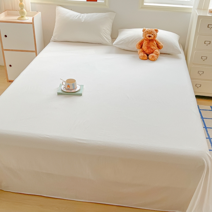 91家纺网 家纺一手货源 找家纺 韩巢家纺 2025新款格子纯色A类水洗棉床单单件 A类本白-床单