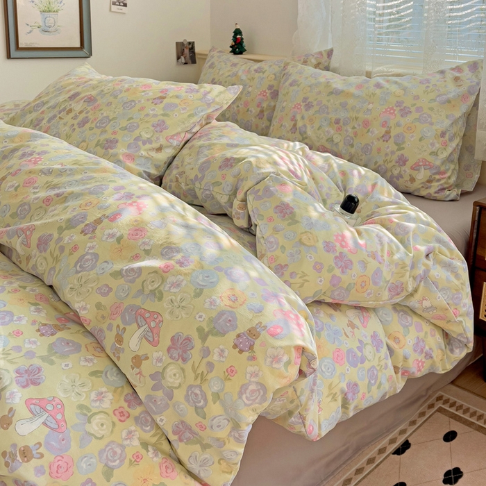 91家纺网 家纺一手货源 找家纺 夜笙2025新款A类水洗棉双层纱印花四件套 兔漫画报