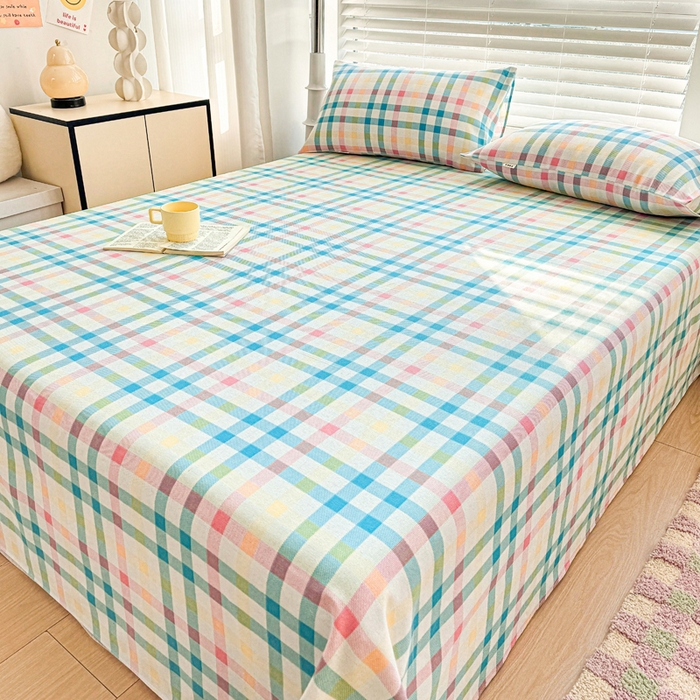 91家纺网 家纺一手货源 找家纺 首爱家纺 2025新款印花原棉标老粗布床单老粗布凉席软凉席 冰激凌格