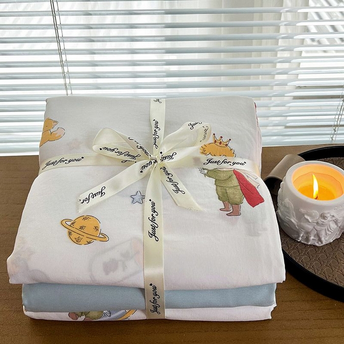 91家纺网 家纺一手货源 找家纺 暖芯优选 2025新款针织棉双层纱四件套小碎花被套床单床笠款学生三件套新款直播热款-叠拍图-系列一 王子