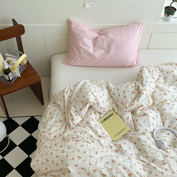 91家纺网 家纺一手货源 找家纺 2025新款纯棉小清新小碎花学生被套 篱落粉