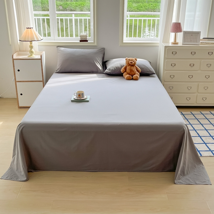 91家纺网 家纺一手货源 找家纺 韩巢家纺 2025新款格子纯色A类水洗棉床单单件 A类浅灰-床单