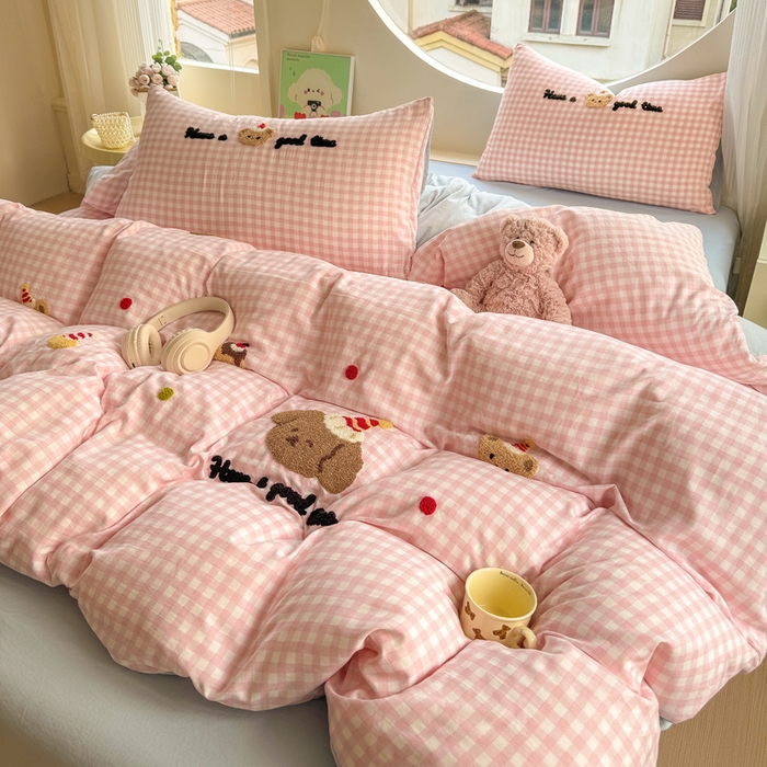 91家纺网 家纺一手货源 找家纺 优佳优品 2024新款水洗棉毛巾绣四件套（可提供买家秀） 幸运小熊