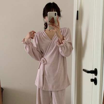 妍景家居生活馆 毛巾绒系带套装 粉色