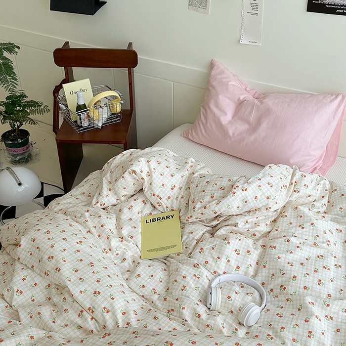 91家纺网 家纺一手货源 找家纺 2025新款纯棉小清新小碎花学生被套 篱落粉