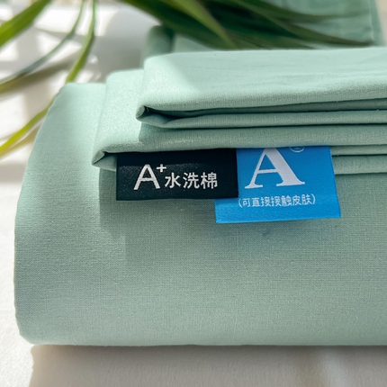 91家纺网 家纺一手货源 找家纺 韩巢家纺 2025新款格子纯色A类水洗棉床单单件 A类浅绿-床单
