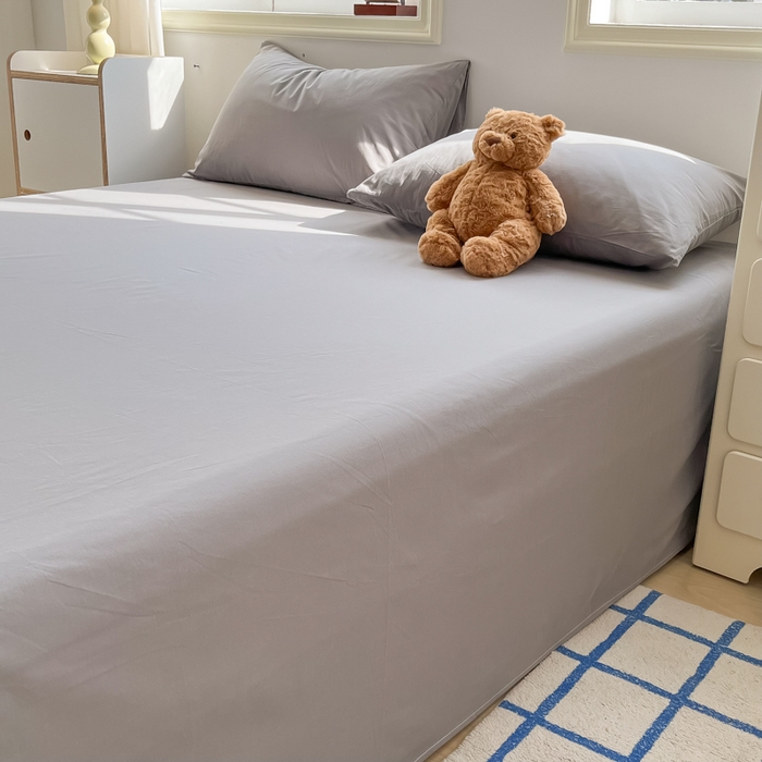 91家纺网 家纺一手货源 找家纺 韩巢家纺 2025新款格子纯色A类水洗棉床单单件 A类浅灰-床单