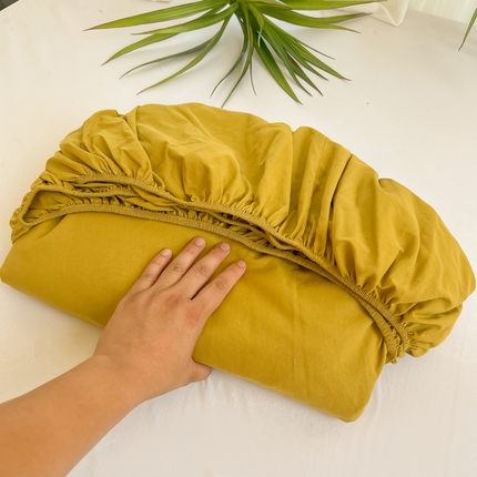 91家纺网 家纺一手货源 找家纺 韩巢家纺 2025新款A类纯色格子水洗棉床笠单件床罩床套 A类黄色-床笠