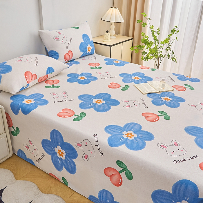 91家纺网 家纺一手货源 找家纺 首爱家纺 2025新款印花原棉标老粗布床单老粗布凉席软凉席 小花luck兔