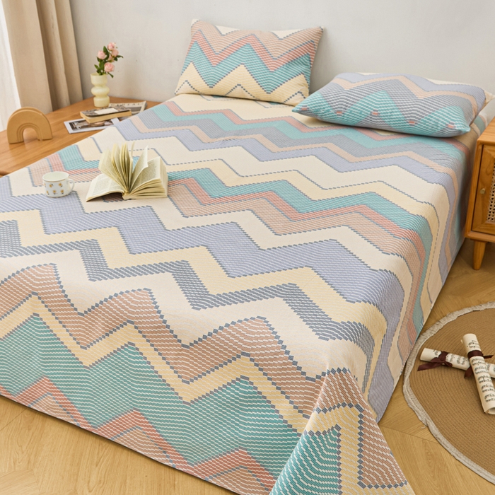 91家纺网 家纺一手货源 找家纺 首爱家纺 2025新款印花原棉标老粗布床单老粗布凉席软凉席 波纹空间