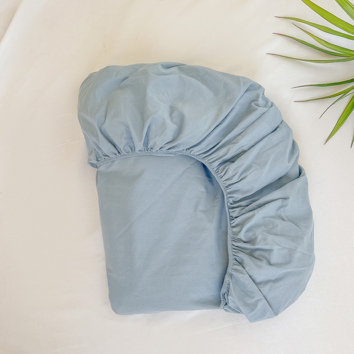 91家纺网 家纺一手货源 找家纺 韩巢家纺 2025新款A类纯色格子水洗棉床笠单件床罩床套 A类浅兰-床笠