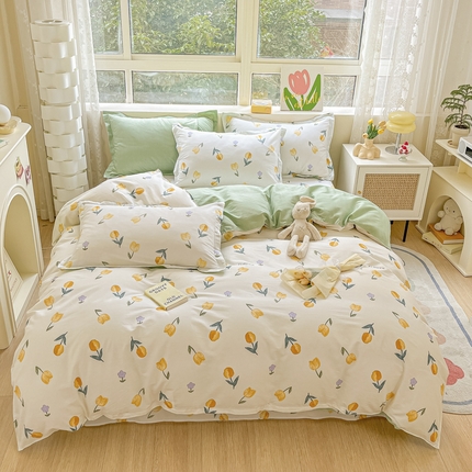 91家纺网 家纺一手货源 找家纺 （总）菲梵家纺 2025新款小清新喷气印花全棉四件套