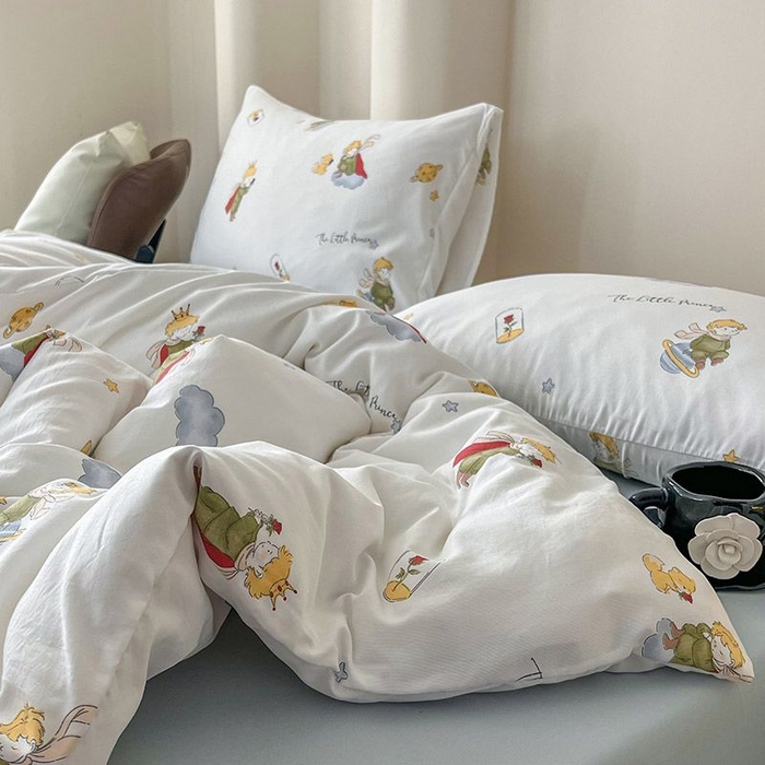 91家纺网 家纺一手货源 找家纺 2025新款针织棉双层纱四件套小碎花被套床单床笠款学生三件套新款直播热款-床图-系列一 王子