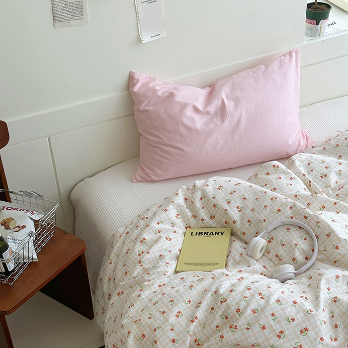 91家纺网 家纺一手货源 找家纺 2025新款纯棉小清新小碎花学生被套 篱落粉