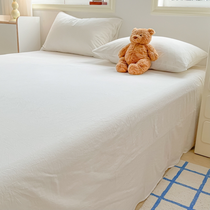 91家纺网 家纺一手货源 找家纺 韩巢家纺 2025新款格子纯色A类水洗棉床单单件 A类本白-床单