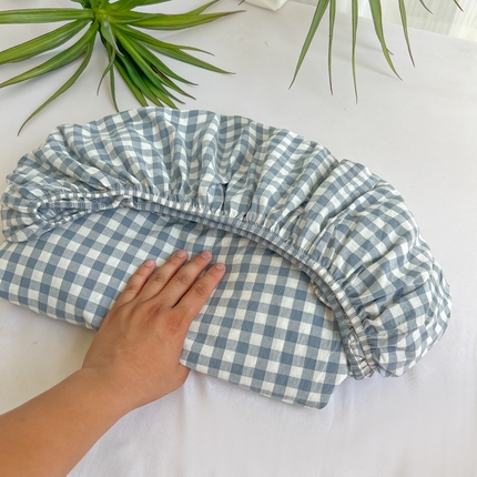 91家纺网 家纺一手货源 找家纺 韩巢家纺 2025新款A类纯色格子水洗棉床笠单件床罩床套 A类兰色格-床笠