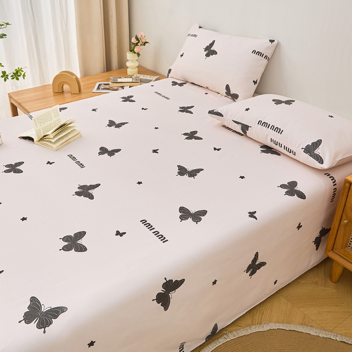 91家纺网 家纺一手货源 找家纺 棉乐町家居 2025年新款印花原棉标老粗布床单 蝴蝶飞