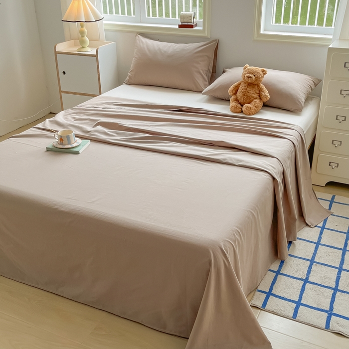 91家纺网 家纺一手货源 找家纺 韩巢家纺 2025新款格子纯色A类水洗棉床单单件 A类卡其-床单