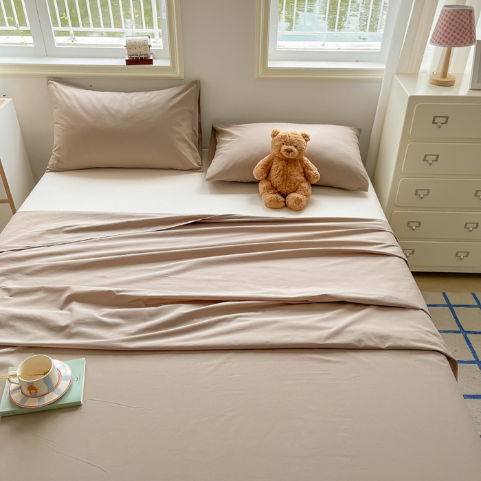 91家纺网 家纺一手货源 找家纺 韩巢家纺 2025新款格子纯色A类水洗棉床单单件 A类卡其-床单