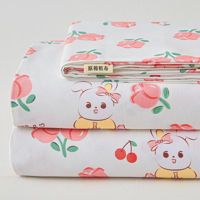 91家纺网 家纺一手货源 找家纺 首爱家纺 2025新款印花原棉标老粗布床单老粗布凉席软凉席 玫瑰小兔