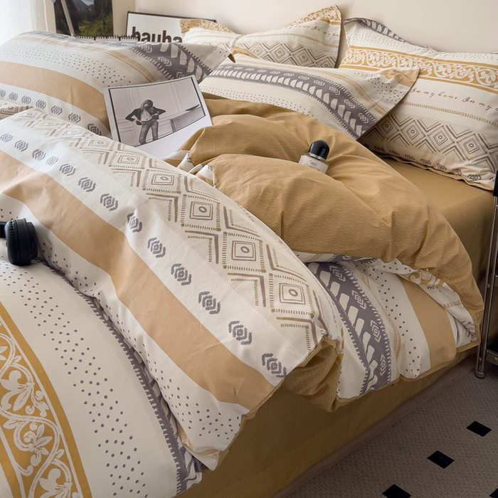 91家纺网 家纺一手货源 找家纺 盛馨 2025年高支高密全棉套件简约北欧风13372纯棉床笠四件套三件套 米洛