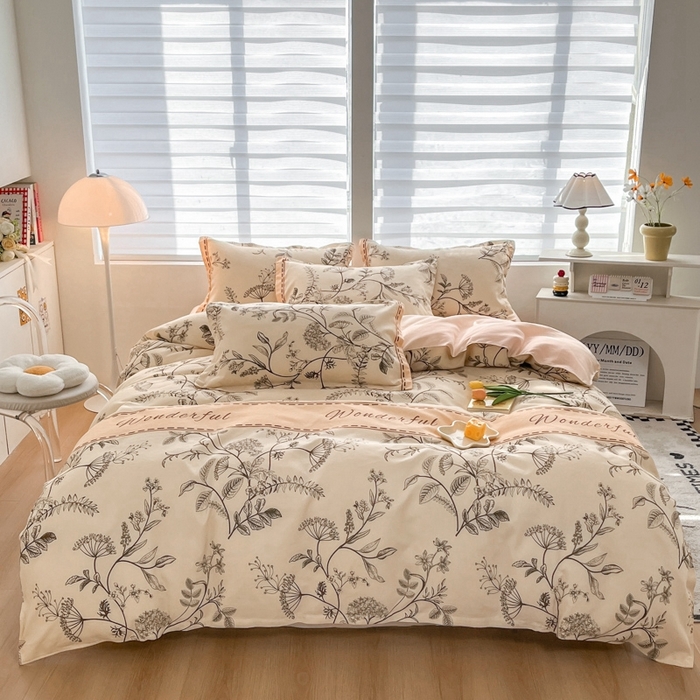 91家纺网 家纺一手货源 找家纺 米瑞娜 2025新款植物羊绒四件套 长安花恋