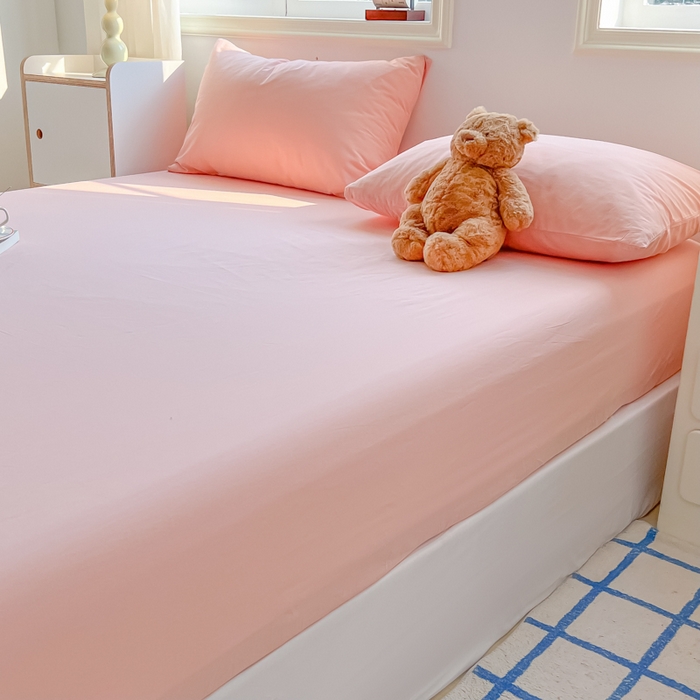 91家纺网 家纺一手货源 找家纺 韩巢家纺 2025新款A类纯色格子水洗棉床笠单件床罩床套 A类玉色-床笠