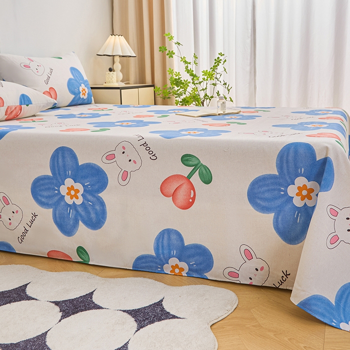 91家纺网 家纺一手货源 找家纺 棉乐町家居 2025年新款印花原棉标老粗布床单 小花luck兔